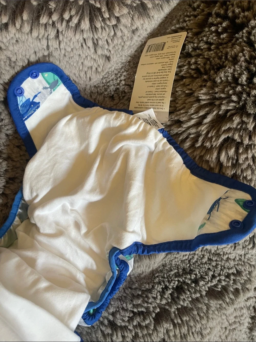 New Reusable Kids Diaper Cover in White Blue & Green Bug Print